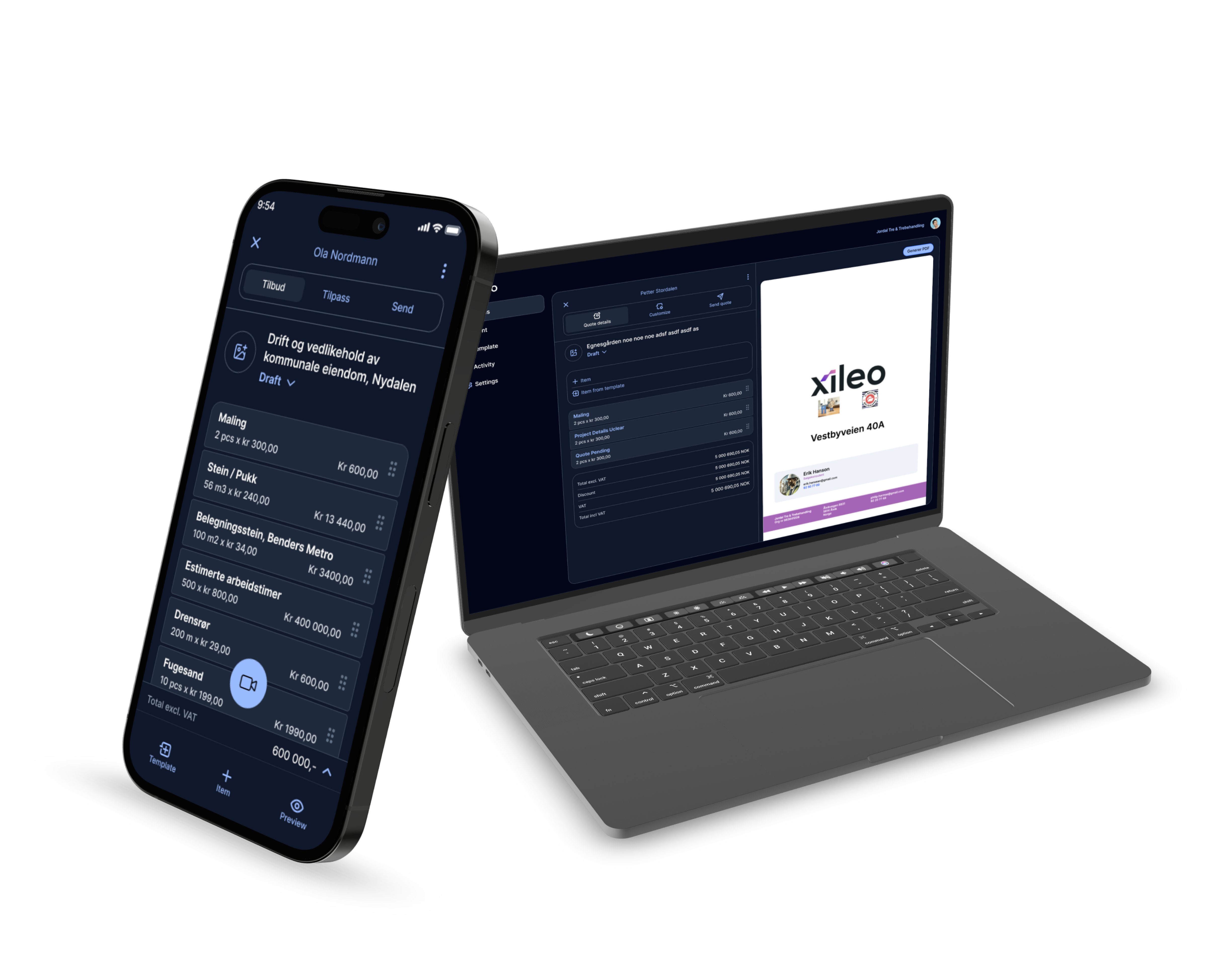 Eksempel på tilbud PDF på desktop